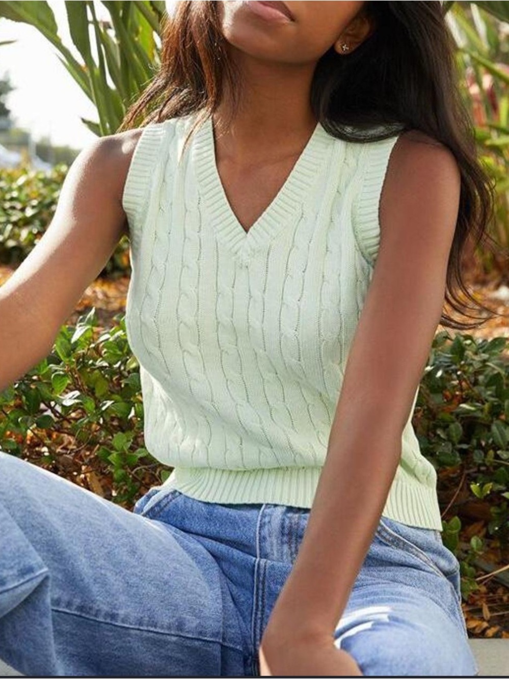 Brandy Melville Mint Green Cable Knit V-Neck Sweater Vest